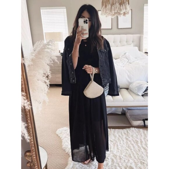 Women's Button Down Stretch Fitted Long Sleeves Denim Jean Jacket Vintage Black - Picture 5 of 9